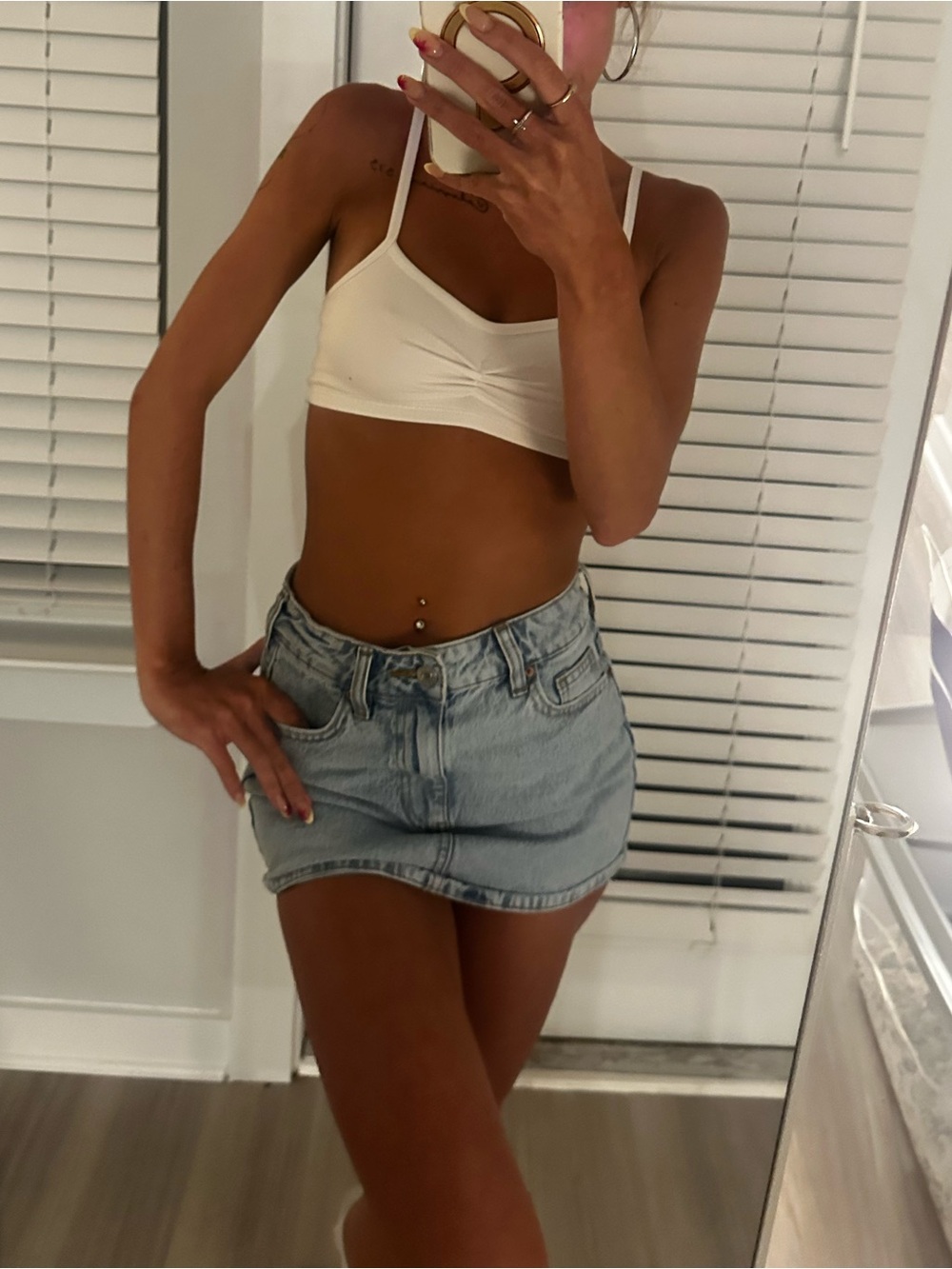 PacSun Light Blue Denim Mini Skirt with Contrast Stitching